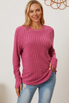 Basic Bae Full Size Ribbed Thumbhole Sleeve T-Shirt Top Trendsi Hot Pink XL 