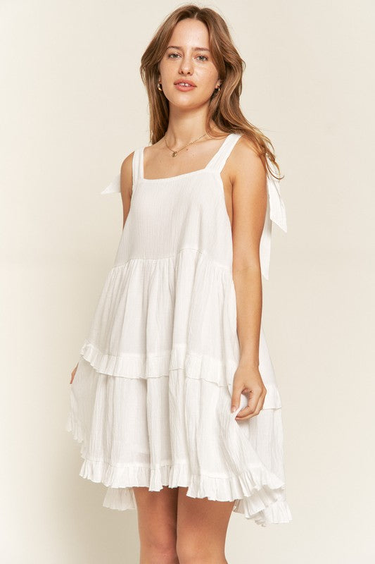 Jade By Jane Cotton Square Neck Ruffle Dress | Romantic Boho Flowy Style - NeoKira Unlimited