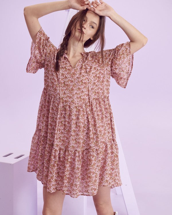 Jade By Jane Boho Floral V-Neck Ruffle Mini Dress | Loose Fit Chic Style - NeoKira Unlimited