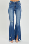 RISEN Full Size High Rise Front Slit Frayed Hem Flare Jeans Jeans Trendsi   