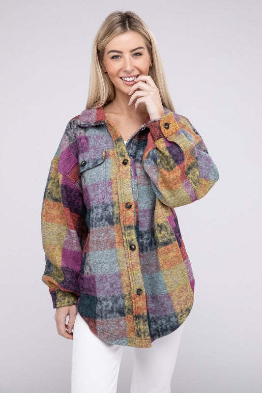 BiBi Loose Fit Buttoned Down Check Shirt Jacket Jacket BiBi LAVENDER MULTI S 