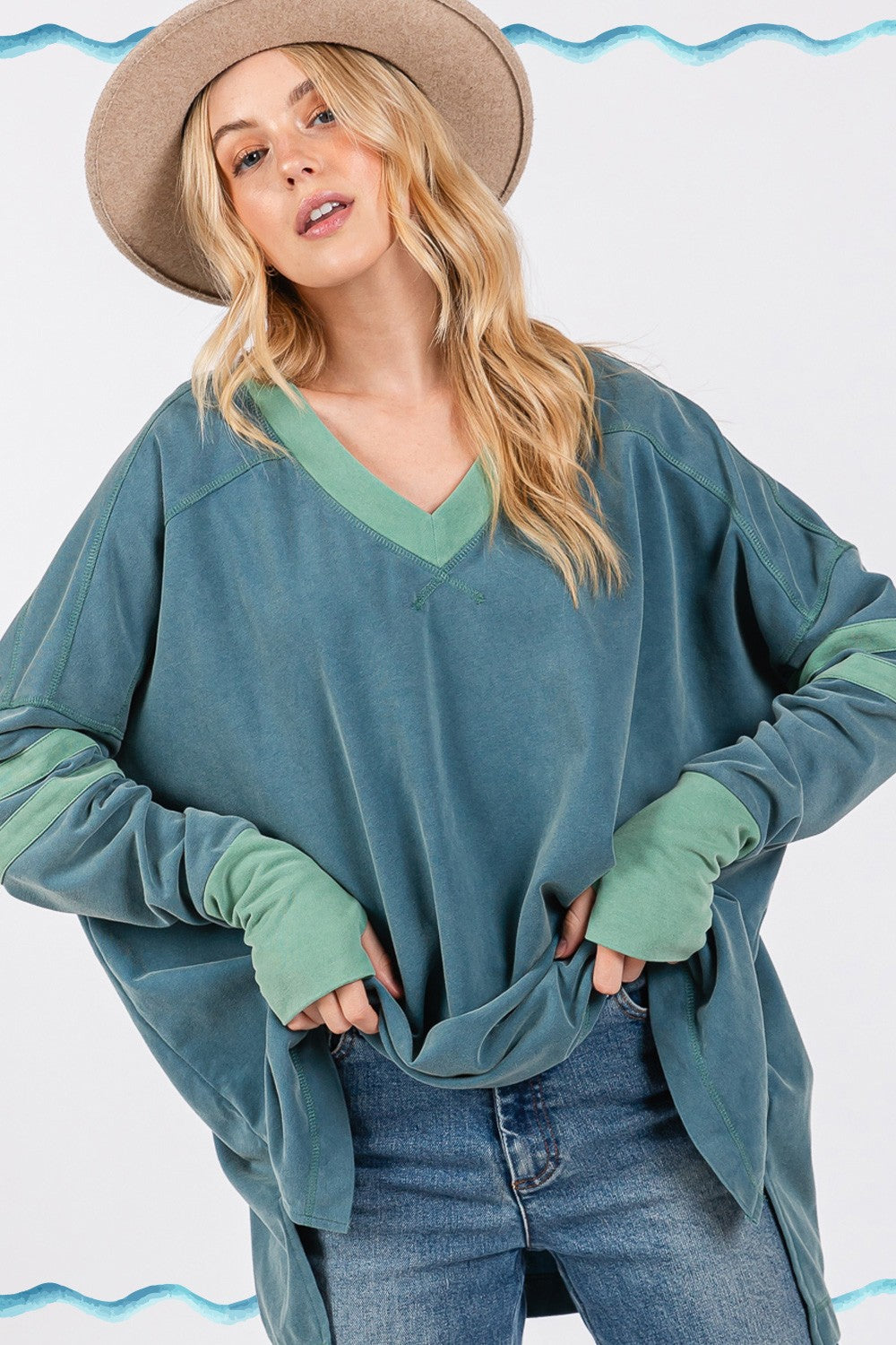 SAGE + FIG Mineral Wash Side Slit Contrast Top Top Trendsi   