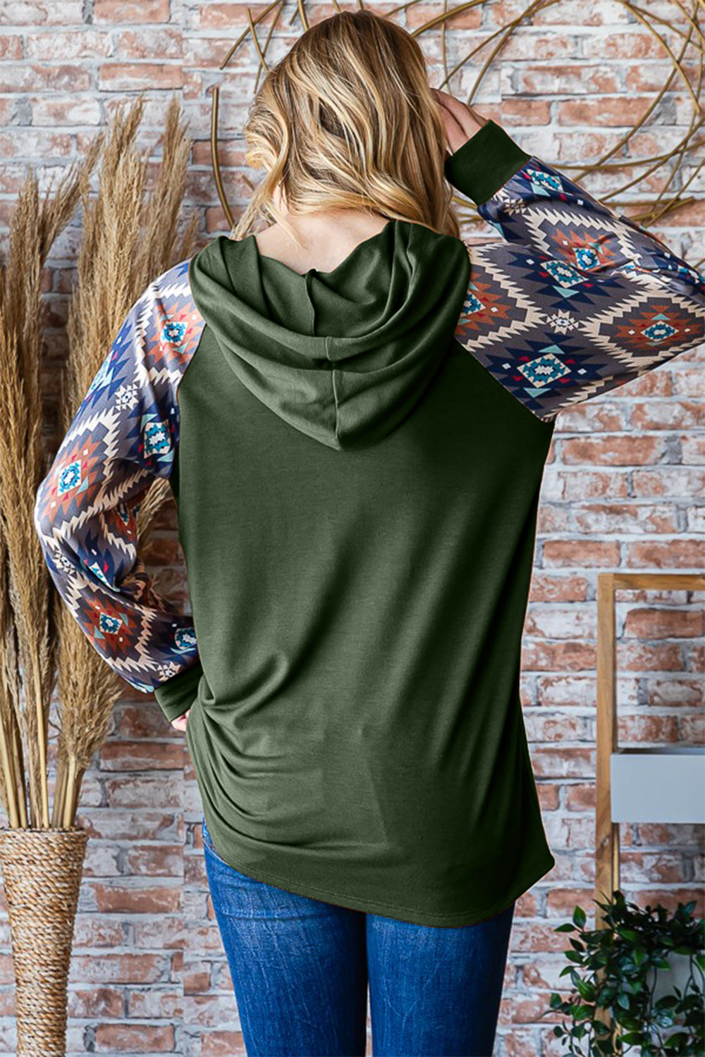 Heimish Full Size Half Button Printed Long Sleeve Hooded Top - NeoKira Unlimited