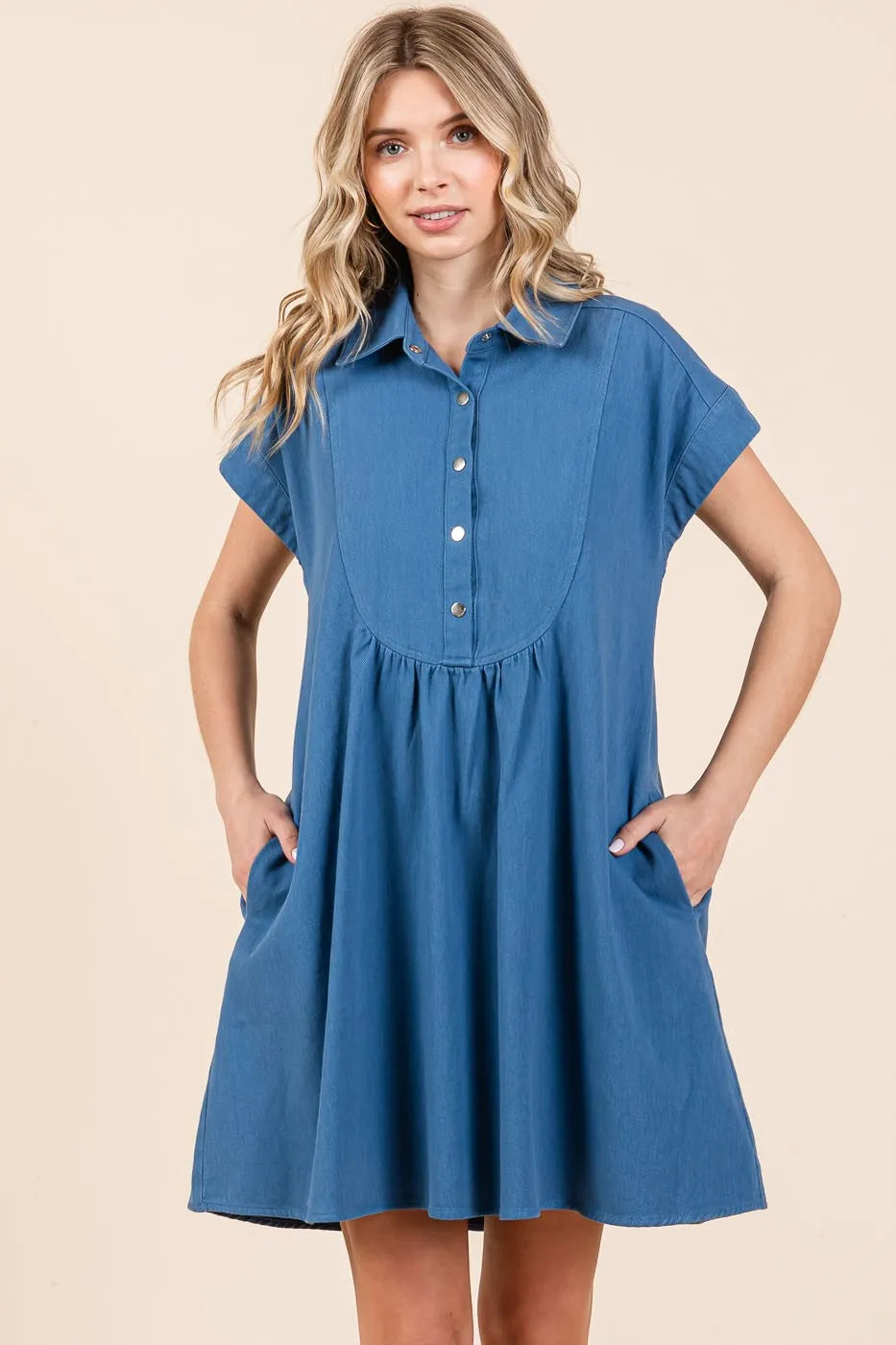 Mittoshop Twill Short Sleeve Collared Mini Dress - NeoKira Unlimited