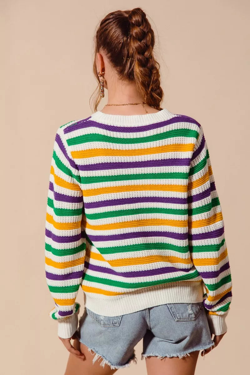 SO ME Mardi Gras Color Stripe Knit Sweater Top - NeoKira Unlimited