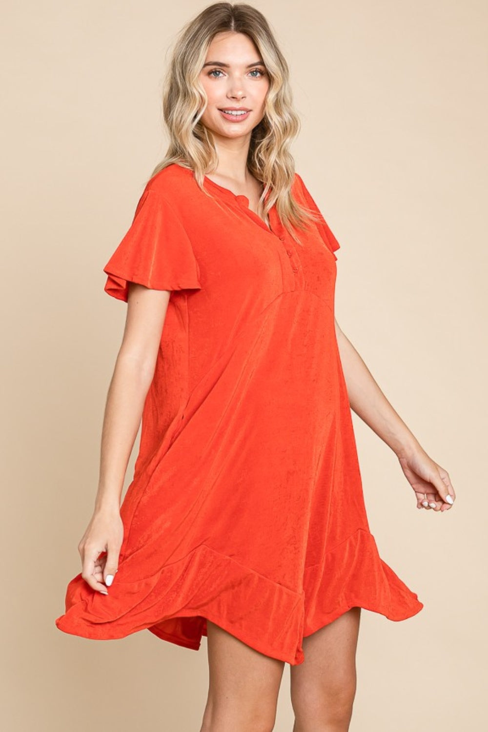 Culture Code Full Size Short Sleeve Ruffled Asymmetric Hem Dress - NeoKira Unlimited