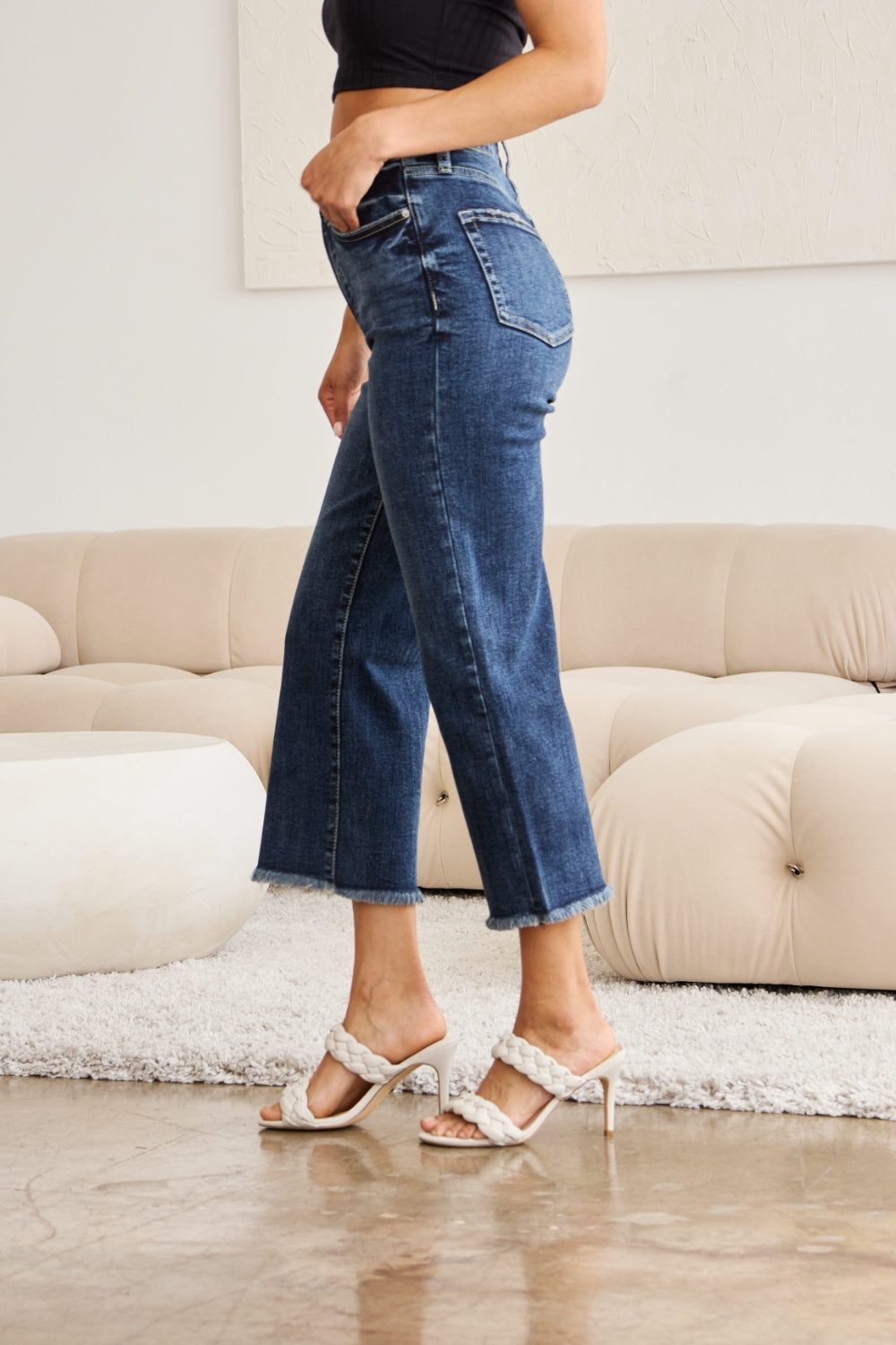 RFM Full Size Tummy Control High Waist Raw Hem Jeans - NeoKira Unlimited