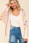 Haptics Full Size Striped Crochet Open Front Cardigan - NeoKira Unlimited