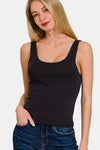 Zenana Double Layer Round Neck Tank Tank Top Trendsi Black S 