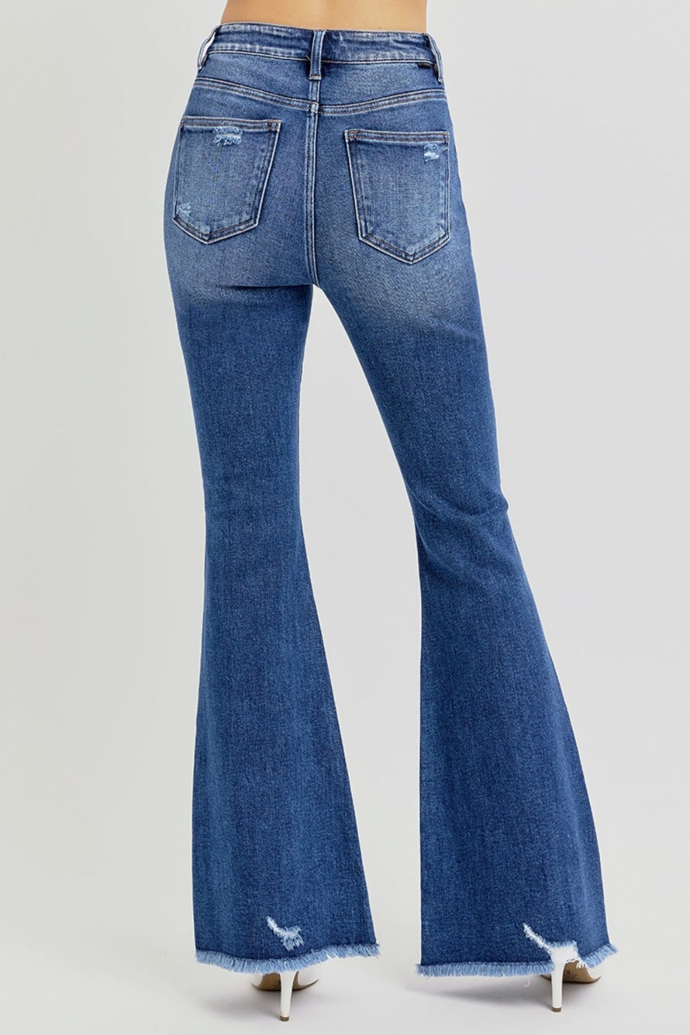 RISEN Full Size High Rise Distressed Raw Hem Flare Jeans - NeoKira Unlimited