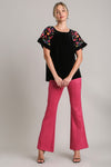 Umgee Full Size Velvet Embroidery Short Sleeve Blouse - NeoKira Unlimited