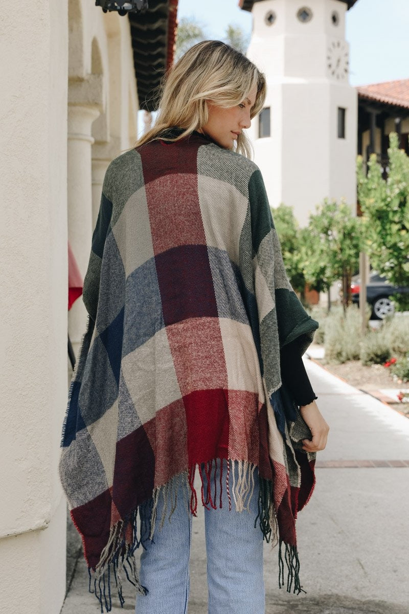 Check Ruana with Tassel Trim Ponchos Leto Collection   