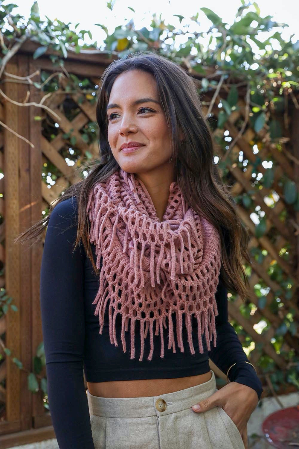 Fuzzy Chenille Tassel Infinity Scarf Scarves Leto Collection Mauve  