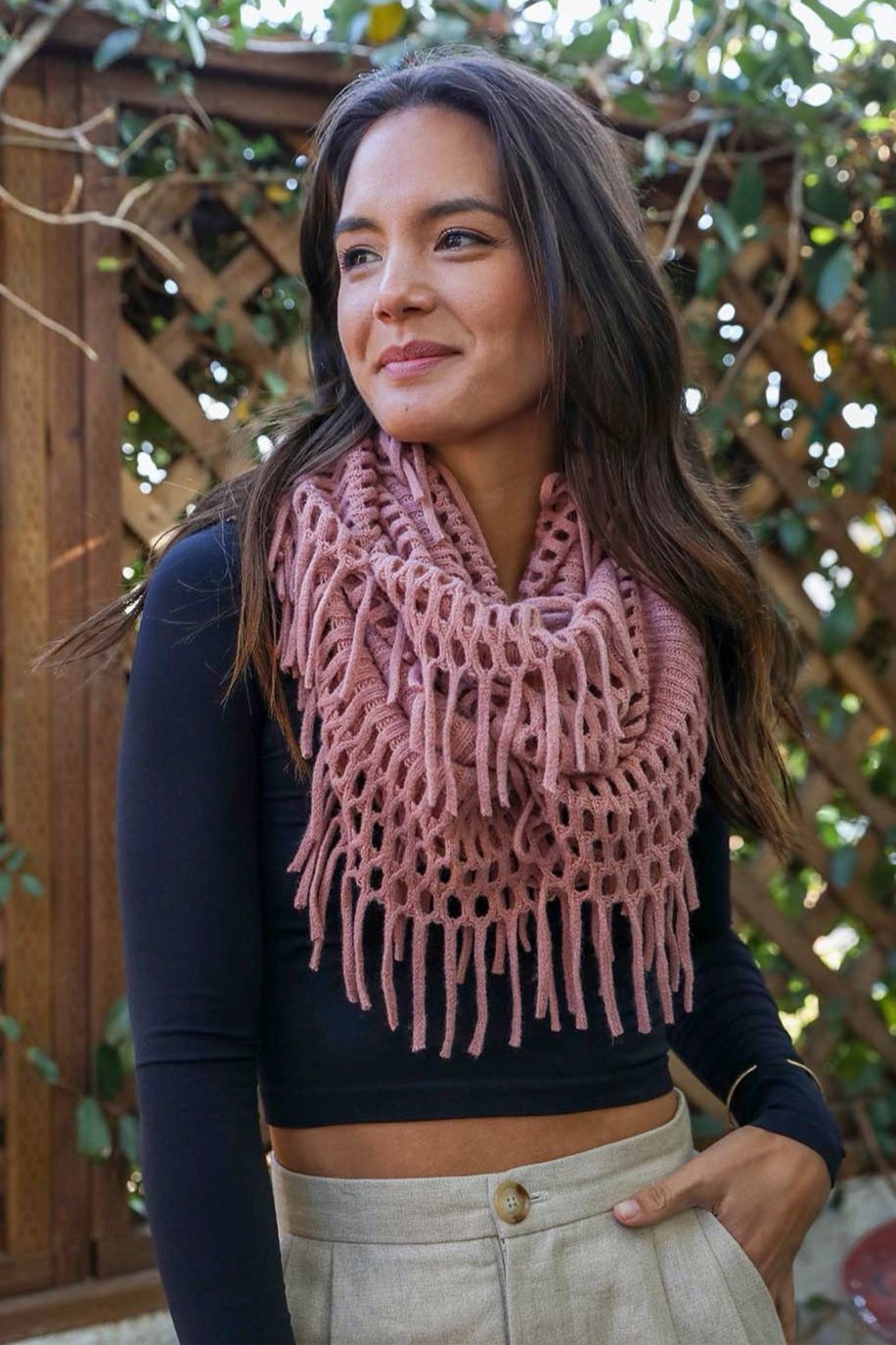 Fuzzy Chenille Tassel Infinity Scarf - NeoKira Unlimited