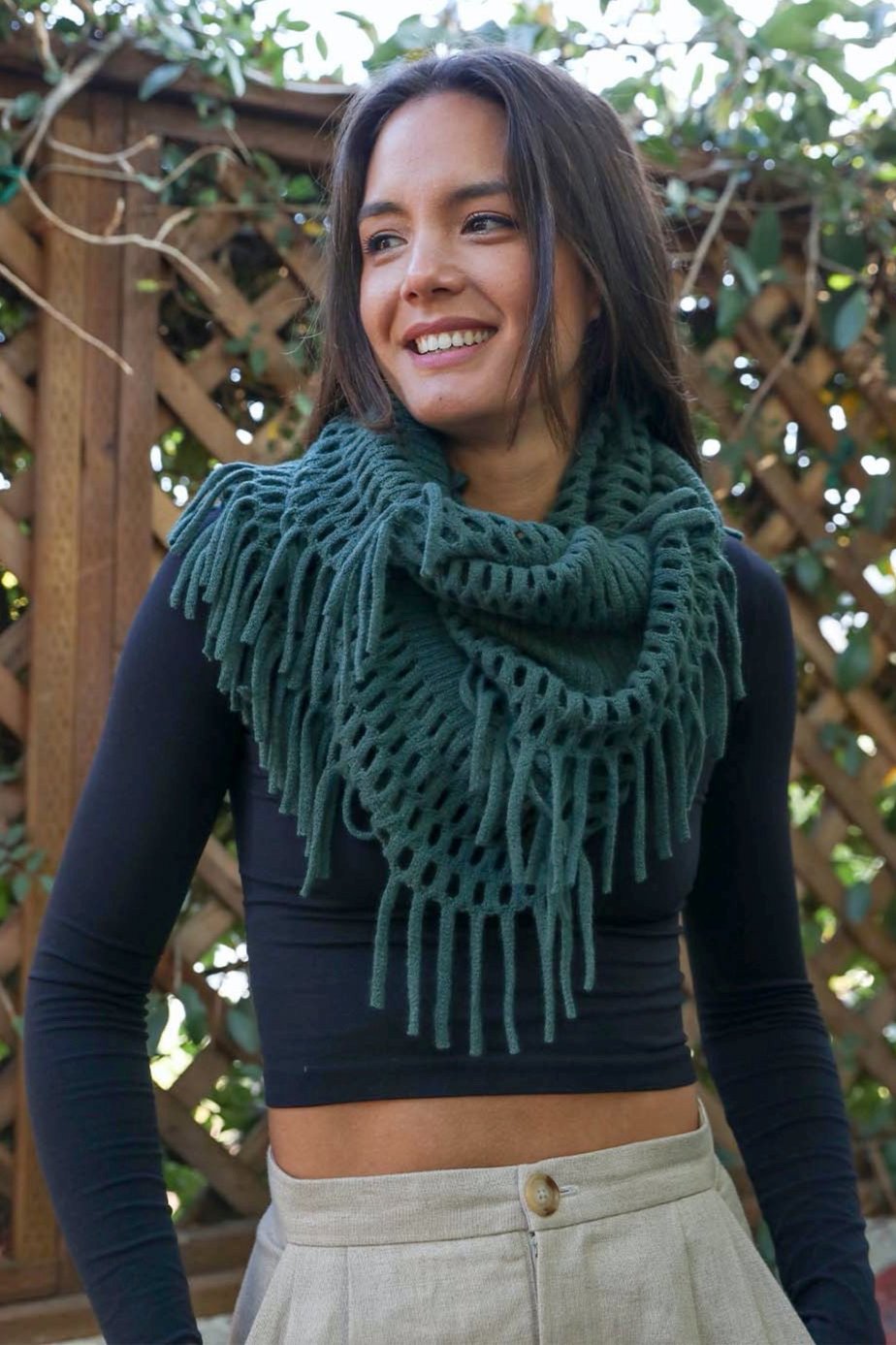 Fuzzy Chenille Tassel Infinity Scarf - NeoKira Unlimited