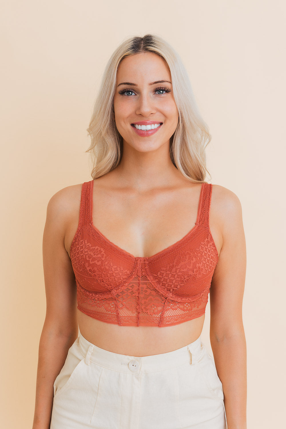 Chic Contours Lace Longline Bralette w/ Underline Bralette Leto Collection Small Rust 