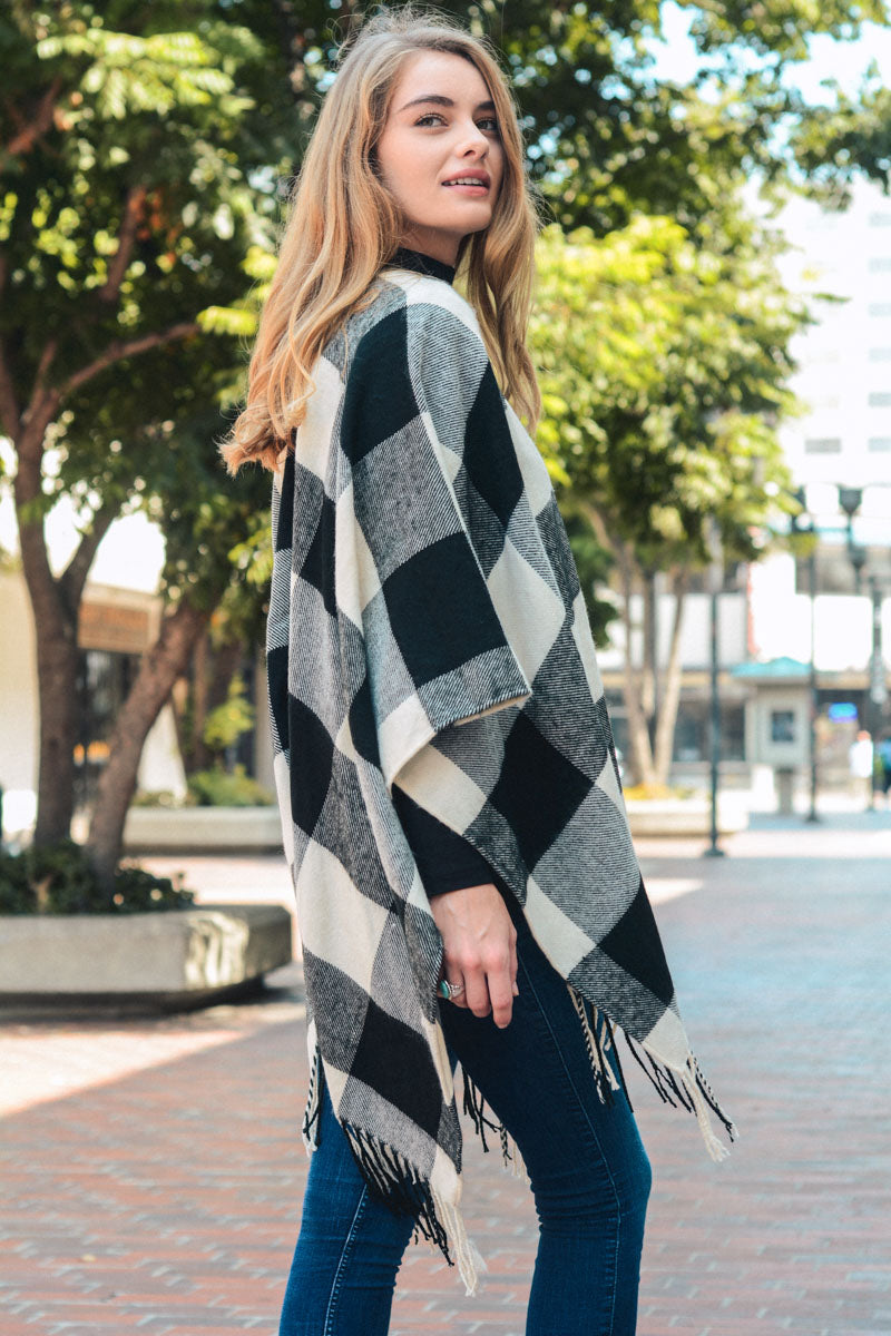 Classic Buffalo Check Tassel Ruana Ponchos Leto Collection   