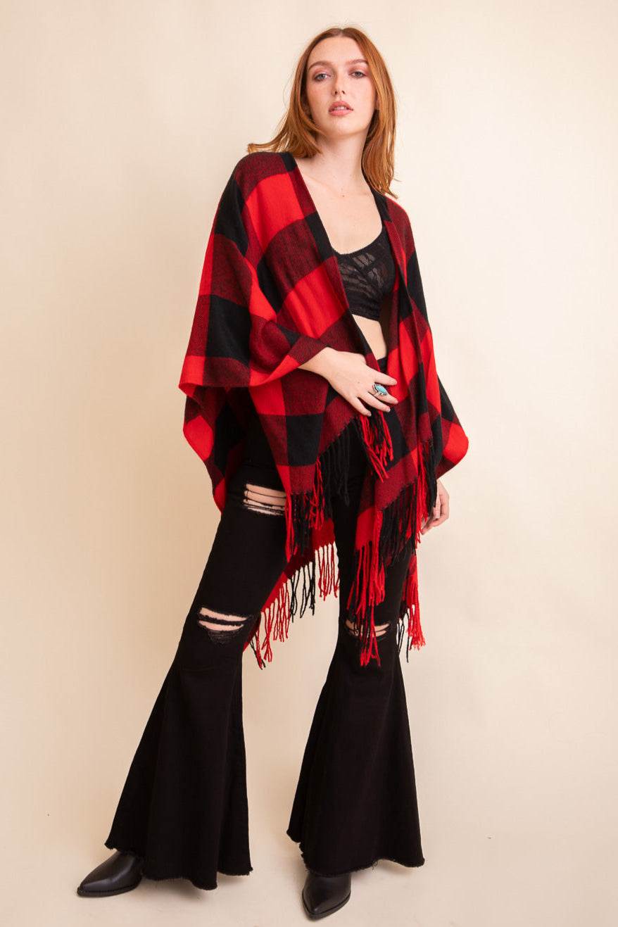Classic Buffalo Check Tassel Ruana - NeoKira Unlimited