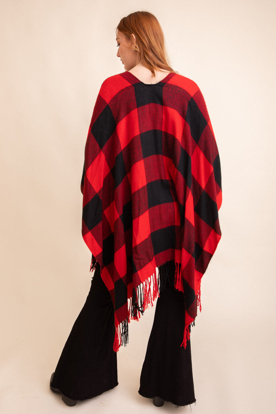 Classic Buffalo Check Tassel Ruana - NeoKira Unlimited