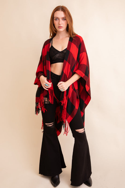 Classic Buffalo Check Tassel Ruana - NeoKira Unlimited