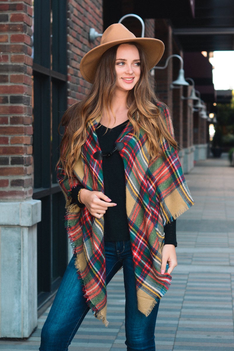 Classic Flannel Toggle Poncho Ponchos Leto Collection Khaki  