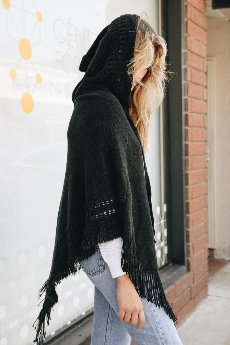 Classic Knit Hooded Poncho Ponchos Leto Collection   