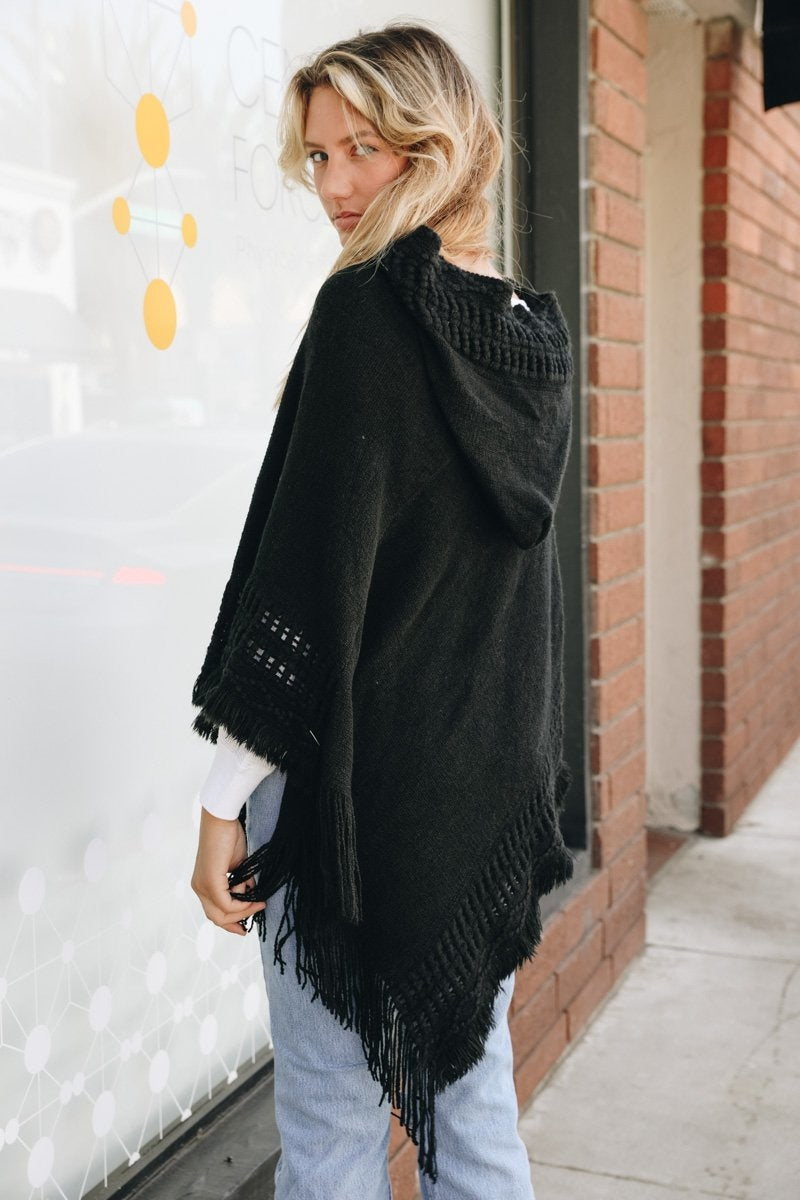 Classic Knit Hooded Poncho Ponchos Leto Collection   