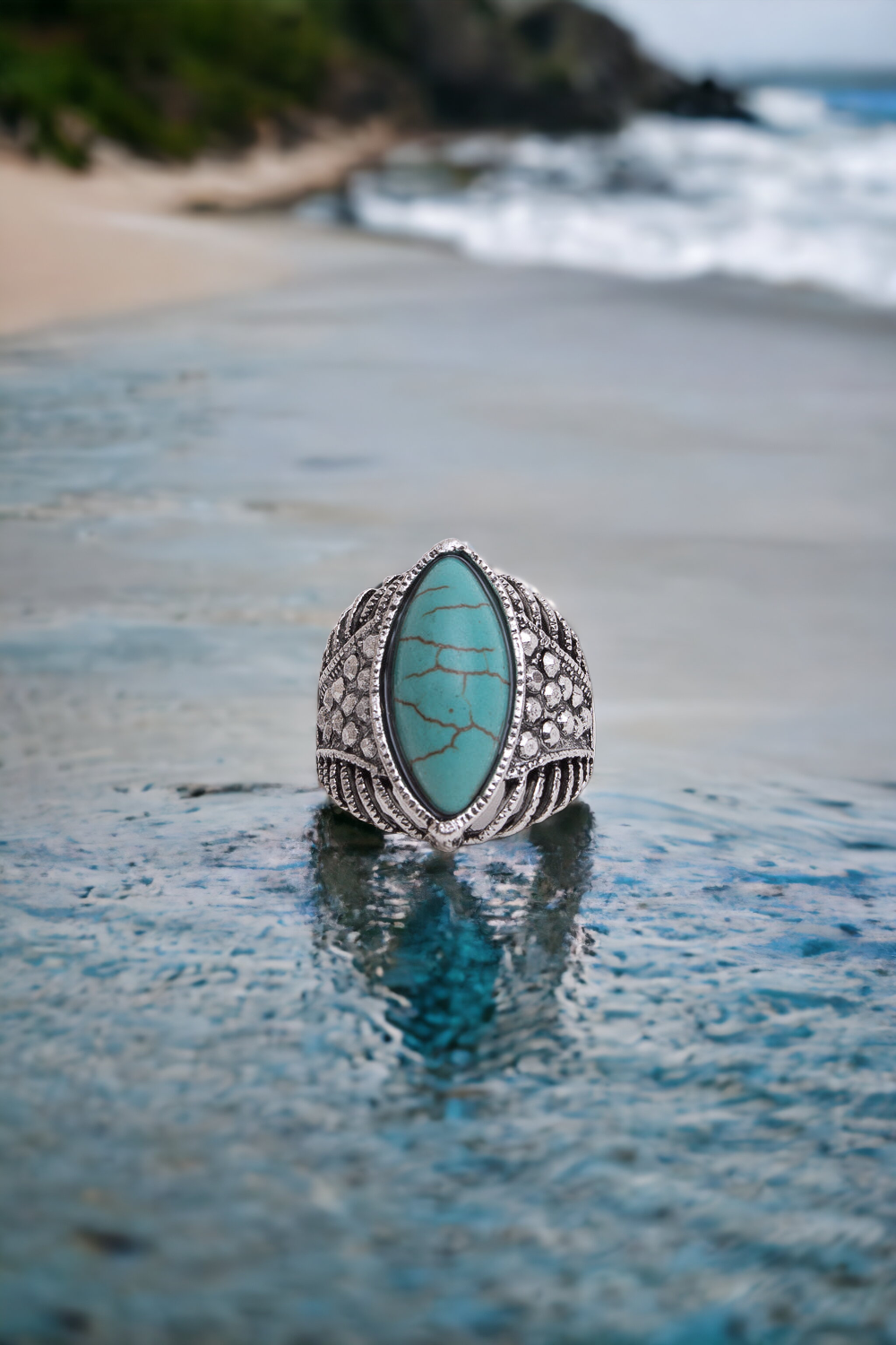 Classic Marquise Turquoise Ring Adjustable Ring Leto Collection Turquoise  