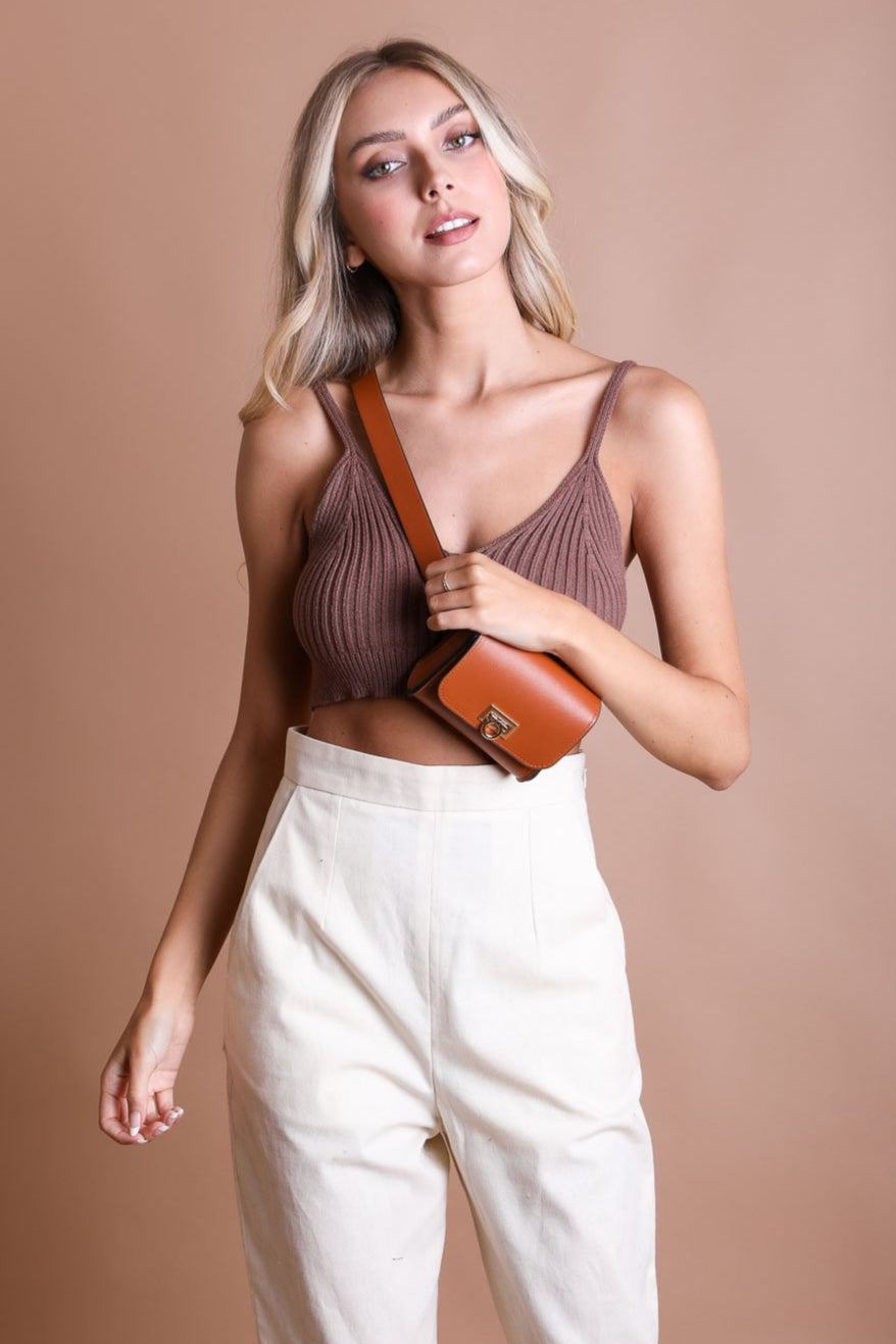 Mini Faux Leather Belt Bag – Chic with Gold Link Chain - NeoKira Unlimited