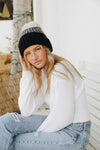 Color Block Knit Beanie Beanies Leto Collection Black Gray  