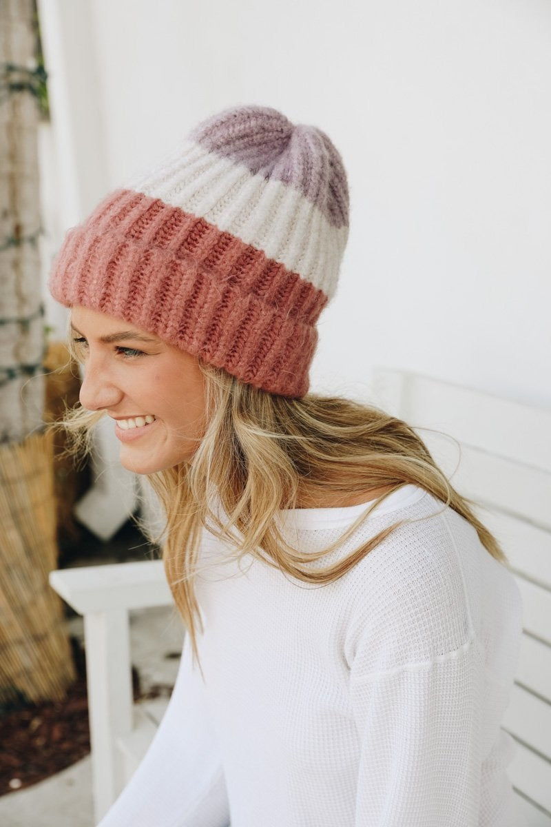 Color Block Knit Beanie Beanies Leto Collection Rose Lavender  