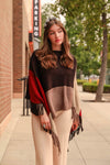 Color Block Tasseled Poncho Ponchos Leto Collection Black/Gray  