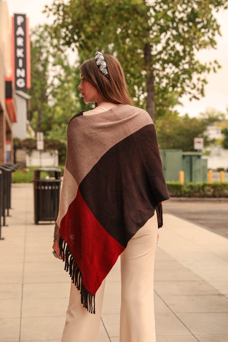 Color Block Tasseled Poncho Ponchos Leto Collection   