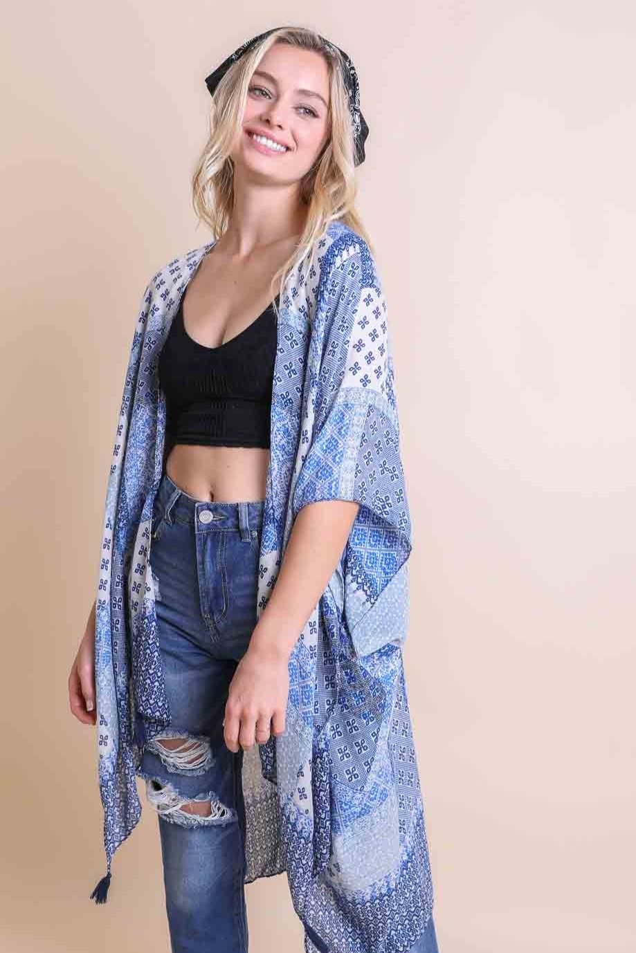 Color Graded Patchwork Kimono Kimono Leto Collection Blue  