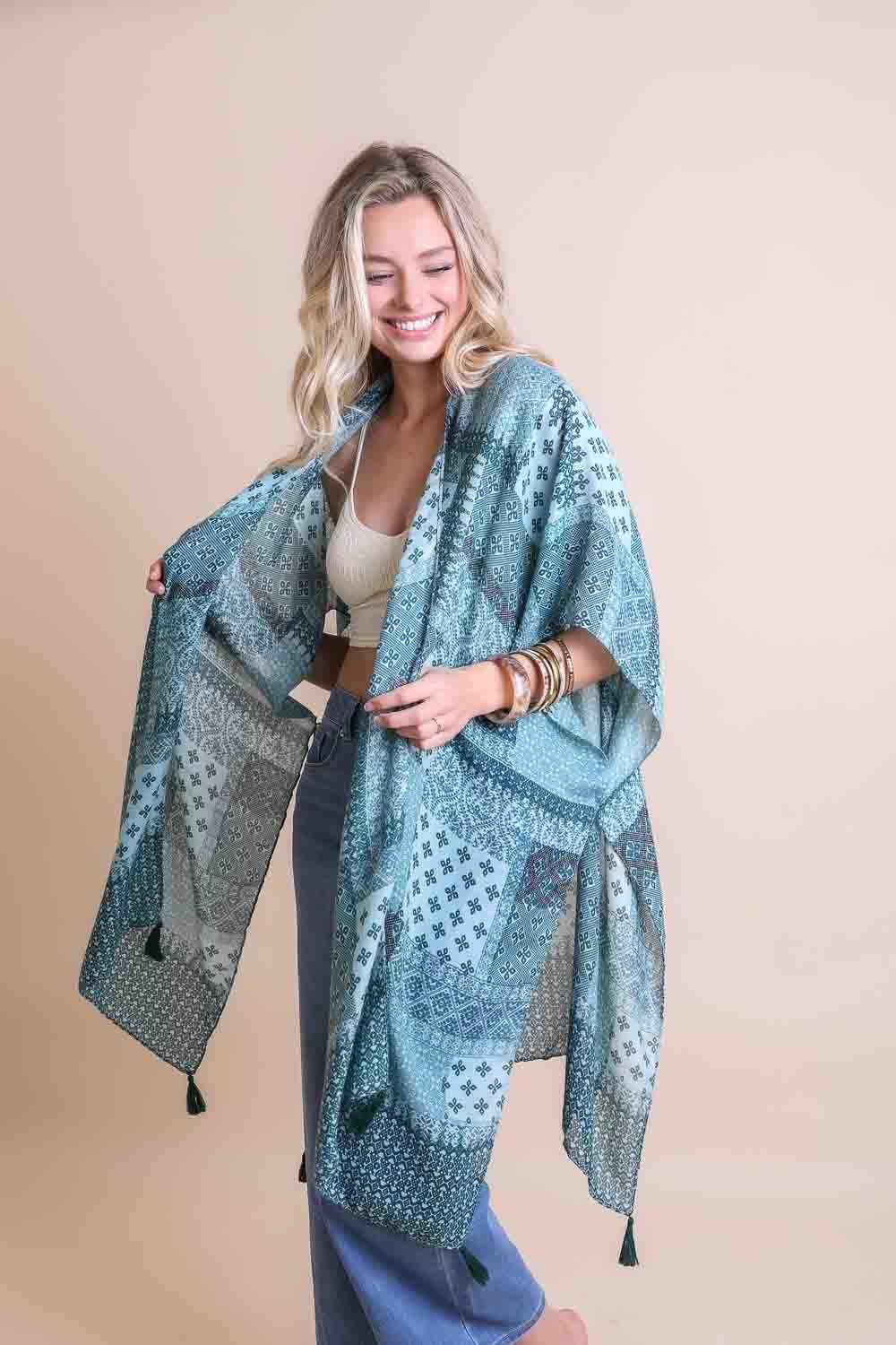 Color Graded Patchwork Kimono Kimono Leto Collection Sage  