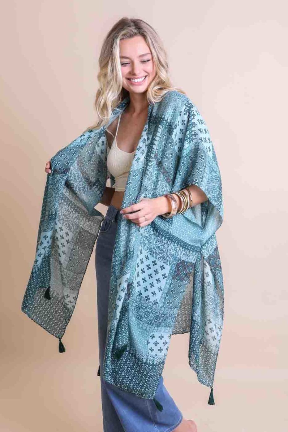 Color Graded Patchwork Kimono Kimono Leto Collection Sage  