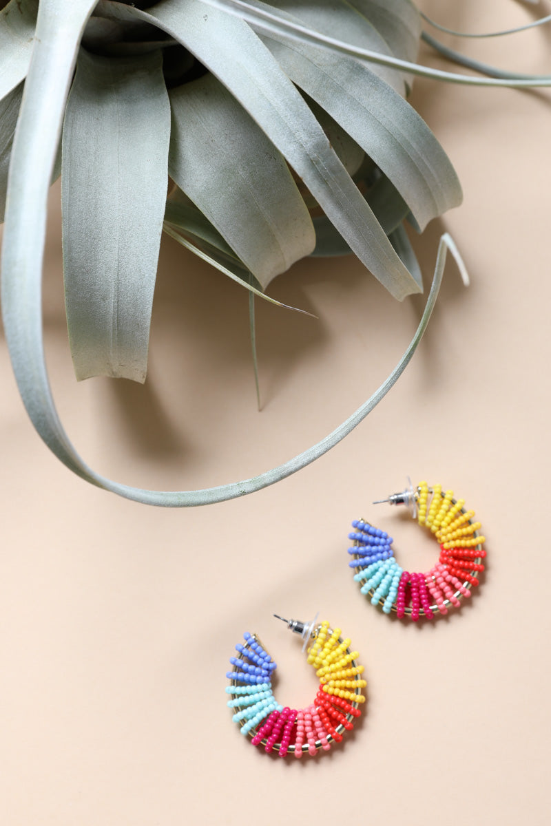 Colorful Beaded Hoop Earrings - NeoKira Unlimited