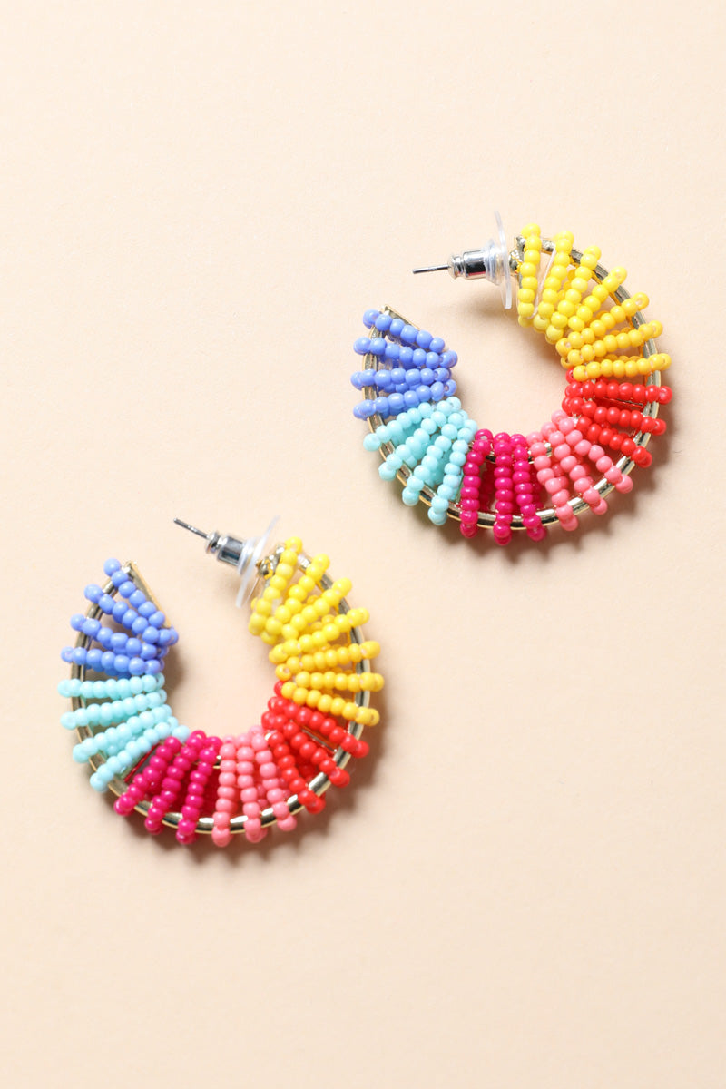 Colorful Beaded Hoop Earrings Earrings Leto Collection Multicolor  