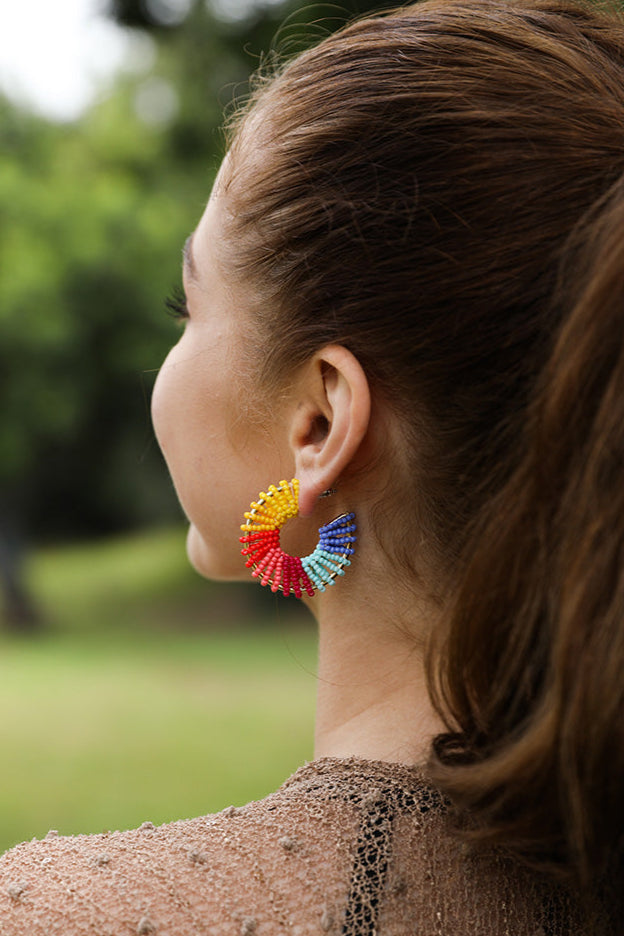 Colorful Beaded Hoop Earrings - NeoKira Unlimited