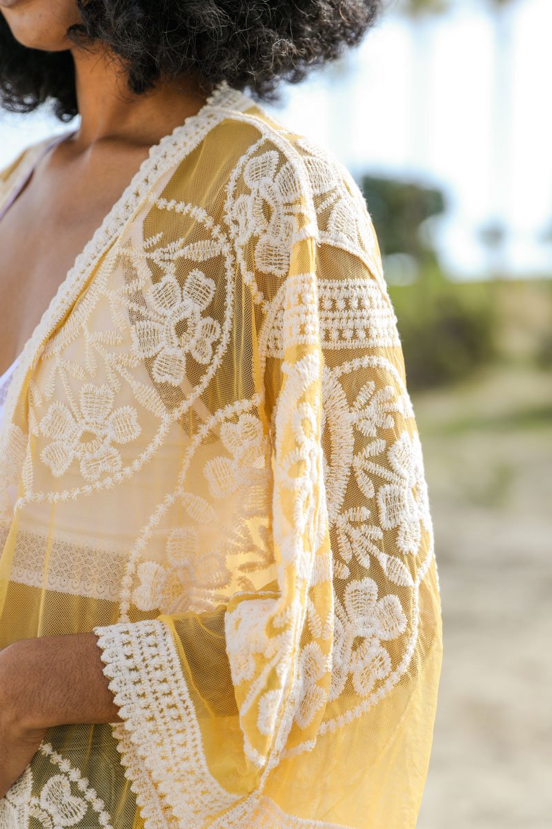 Contrast Mesh Cotton Lace Kimono - NeoKira Unlimited
