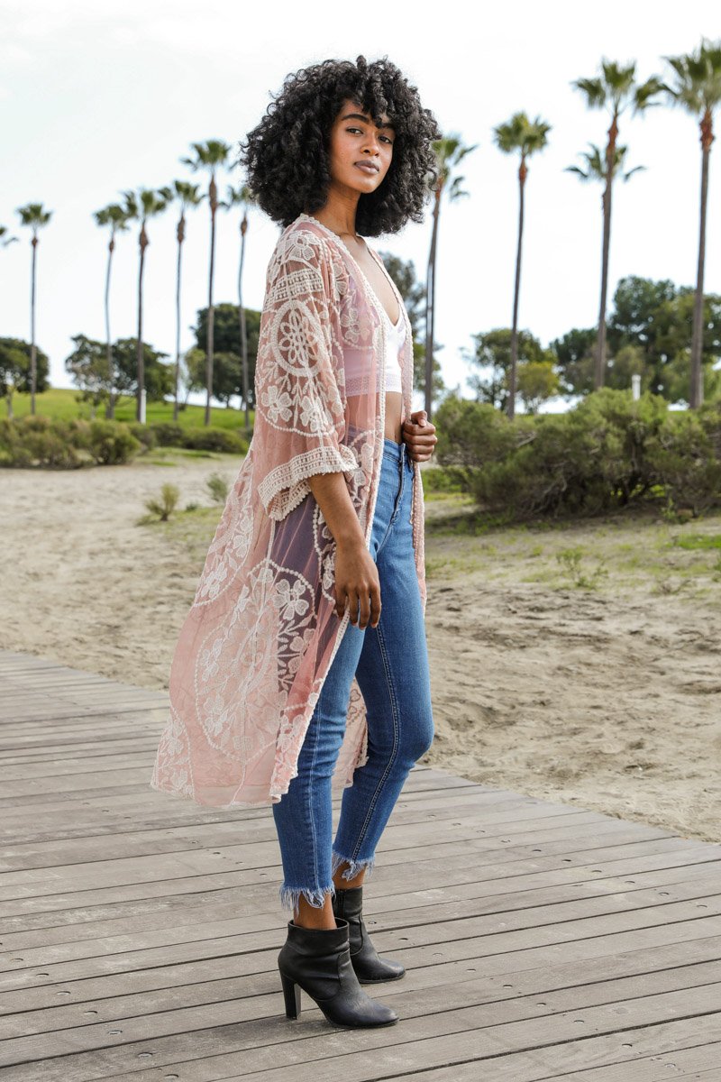 Contrast Mesh Cotton Lace Kimono Kimono Leto Collection   