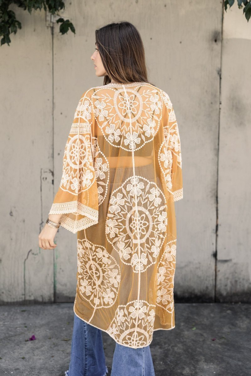 Contrast Mesh Cotton Lace Kimono Kimono Leto Collection   