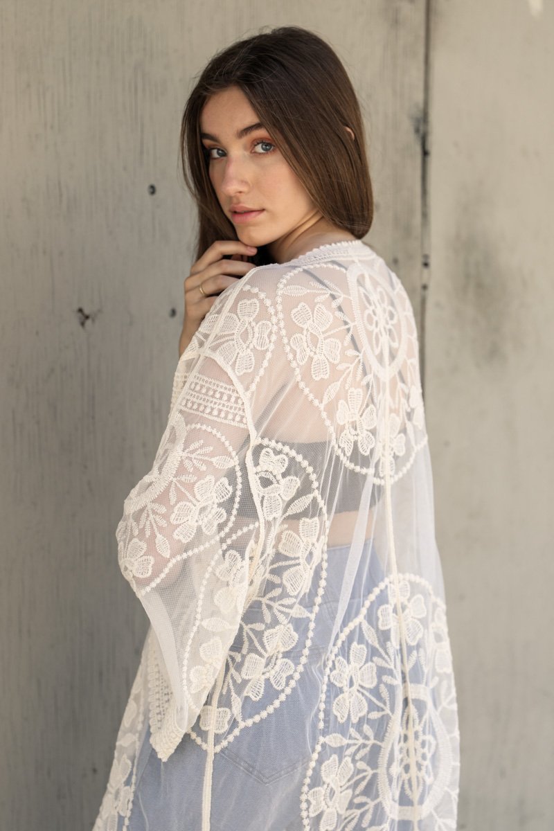 Contrast Mesh Cotton Lace Kimono - NeoKira Unlimited