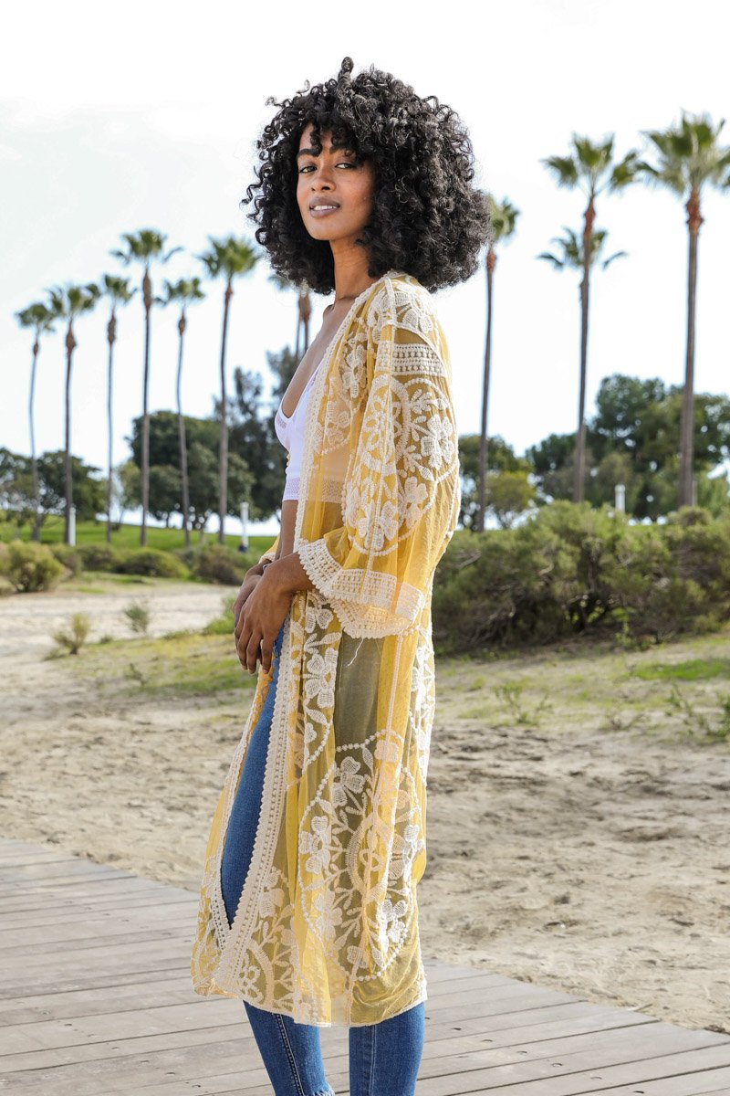 Contrast Mesh Cotton Lace Kimono - NeoKira Unlimited