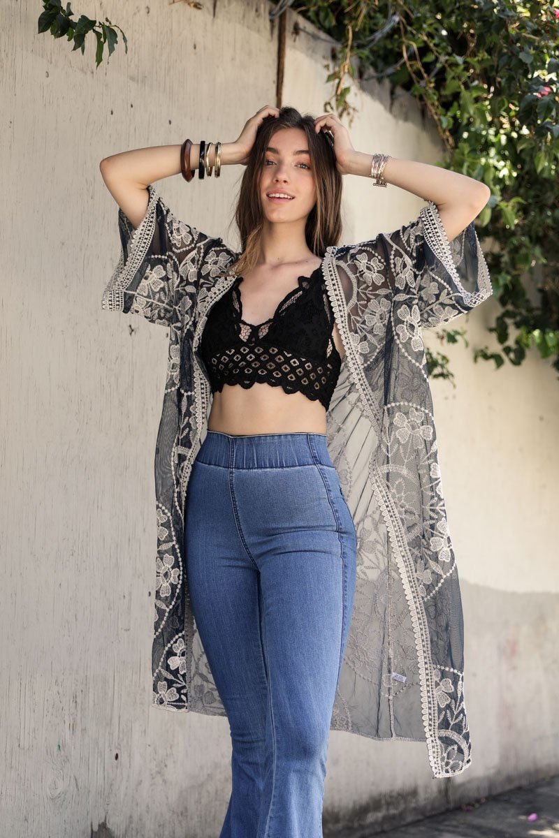 Contrast Mesh Cotton Lace Kimono - NeoKira Unlimited