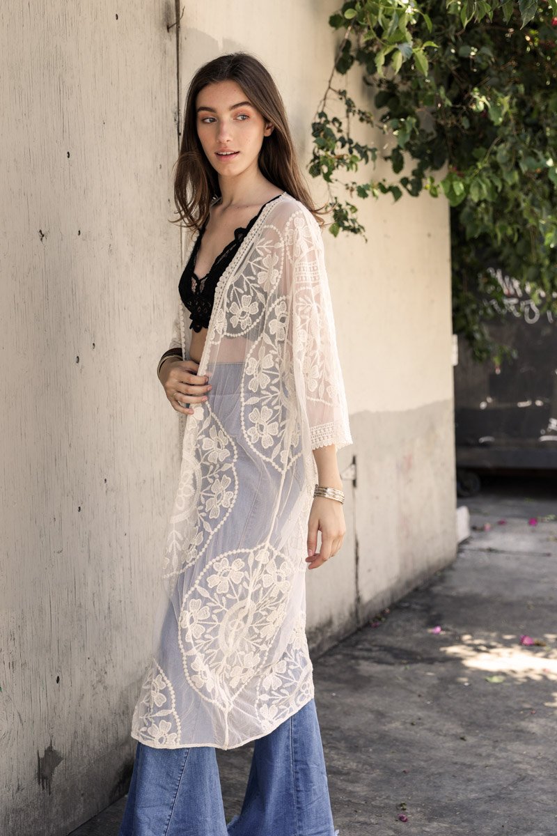 Contrast Mesh Cotton Lace Kimono - NeoKira Unlimited