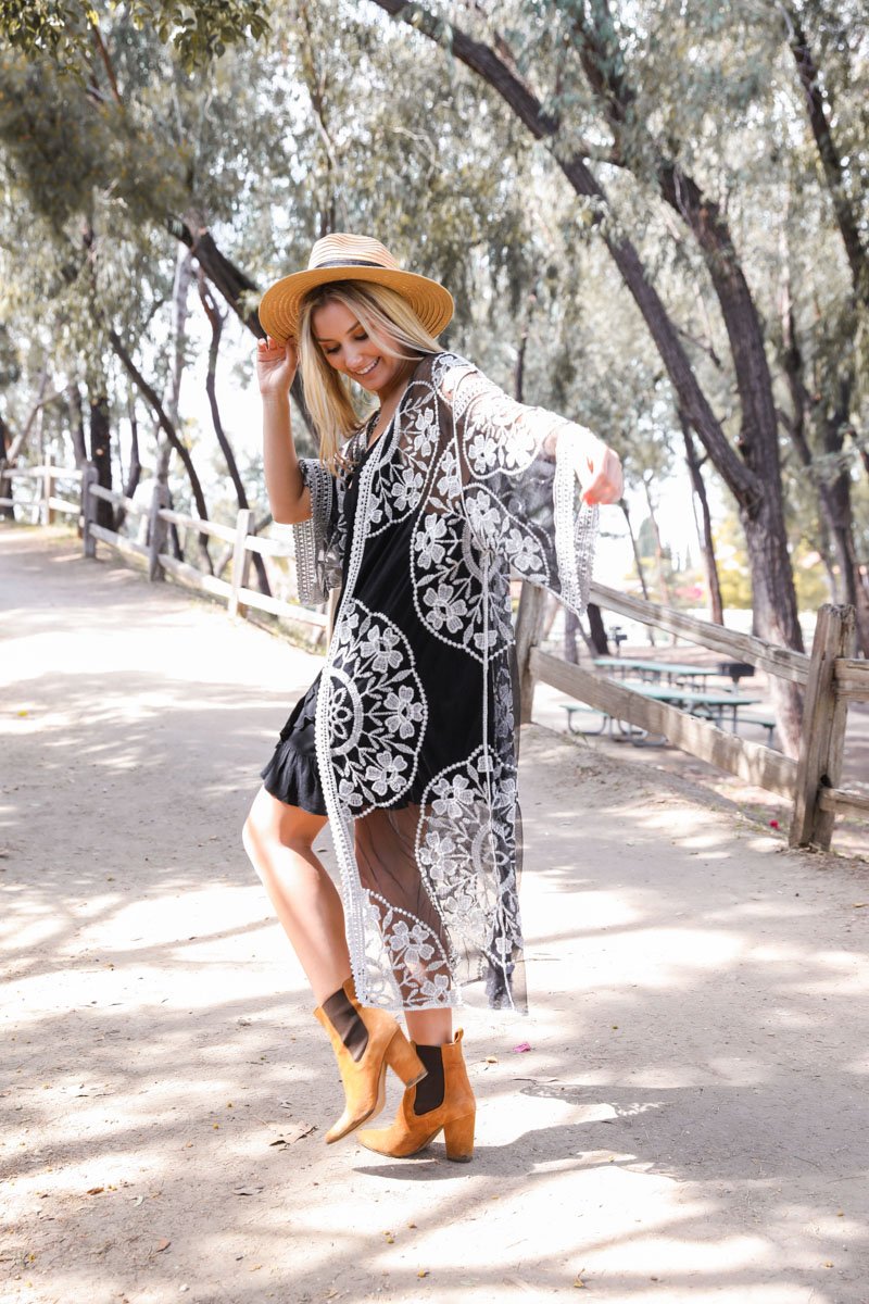 Contrast Mesh Cotton Lace Kimono - NeoKira Unlimited