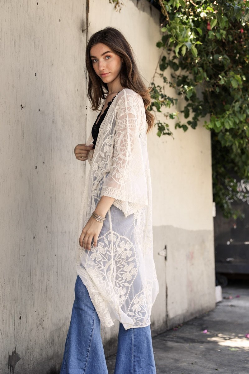 Contrast Mesh Cotton Lace Kimono Kimono Leto Collection   