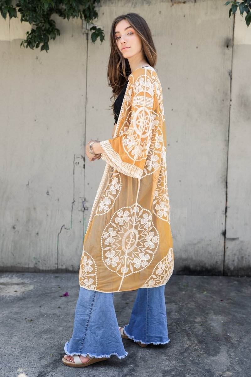 Contrast Mesh Cotton Lace Kimono - NeoKira Unlimited