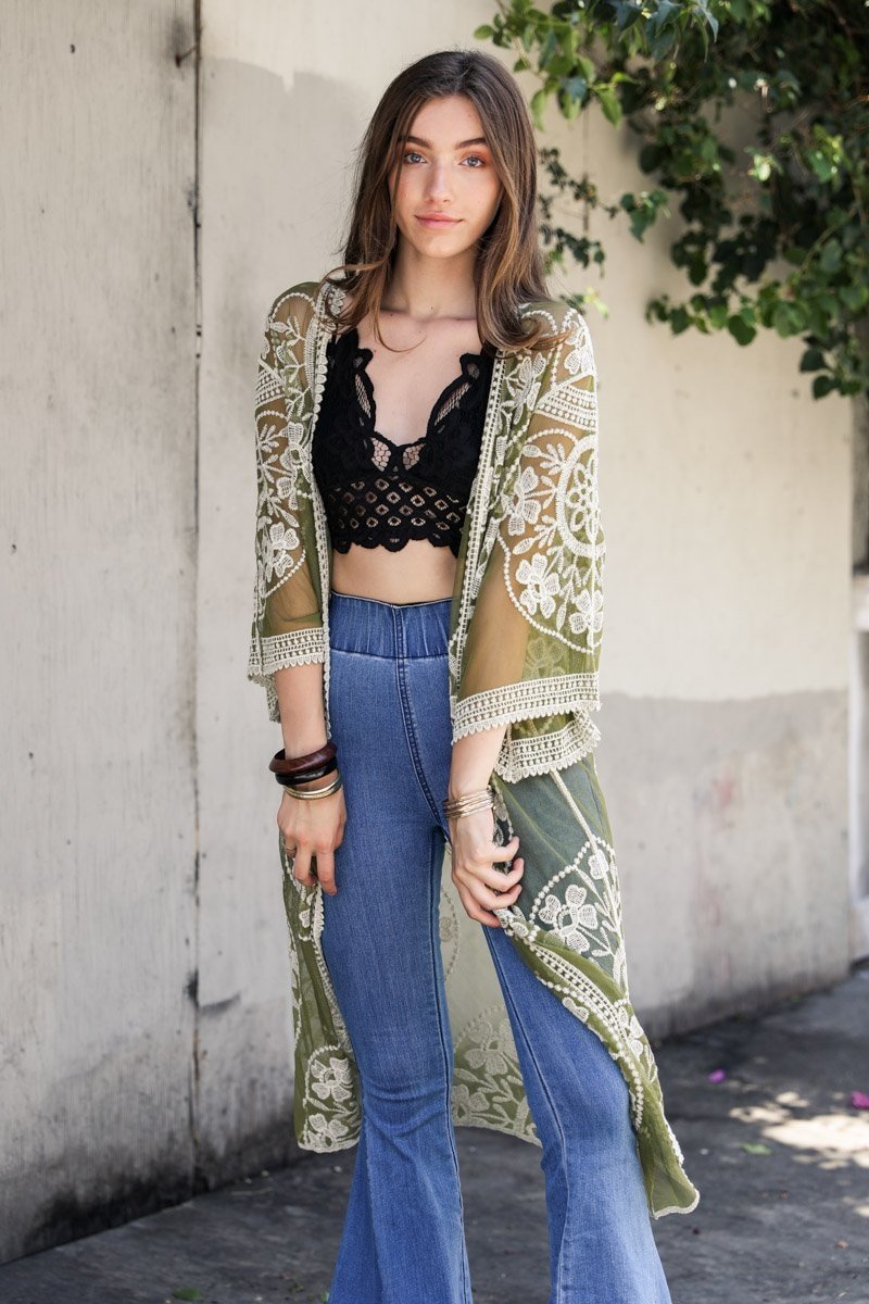 Contrast Mesh Cotton Lace Kimono Kimono Leto Collection   